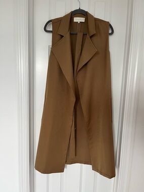 French Mauve Camel Sleeveless Trench Vest / Longline Duster - Large